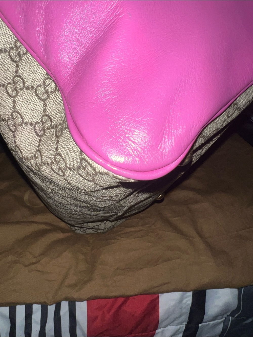 Gucci Beige GG Canvas Satchel with Pink Trim and Red 35 with strap - Picture 13 of 15